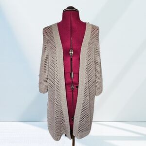 Neiman Marcus Cashmere Open Knit Grey Open Front Cardigan Layering Sweater